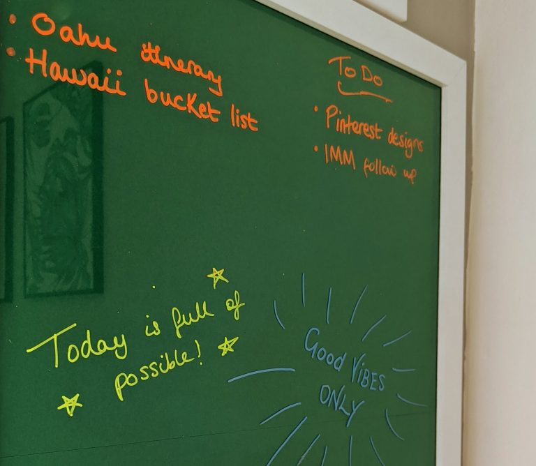 Close up of our DIY whiteboard picture frame