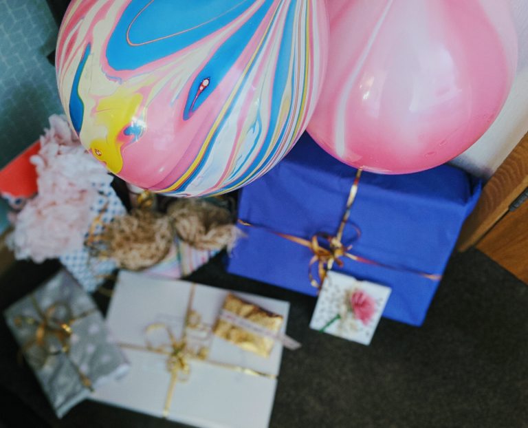 Pretty party balloons and presents