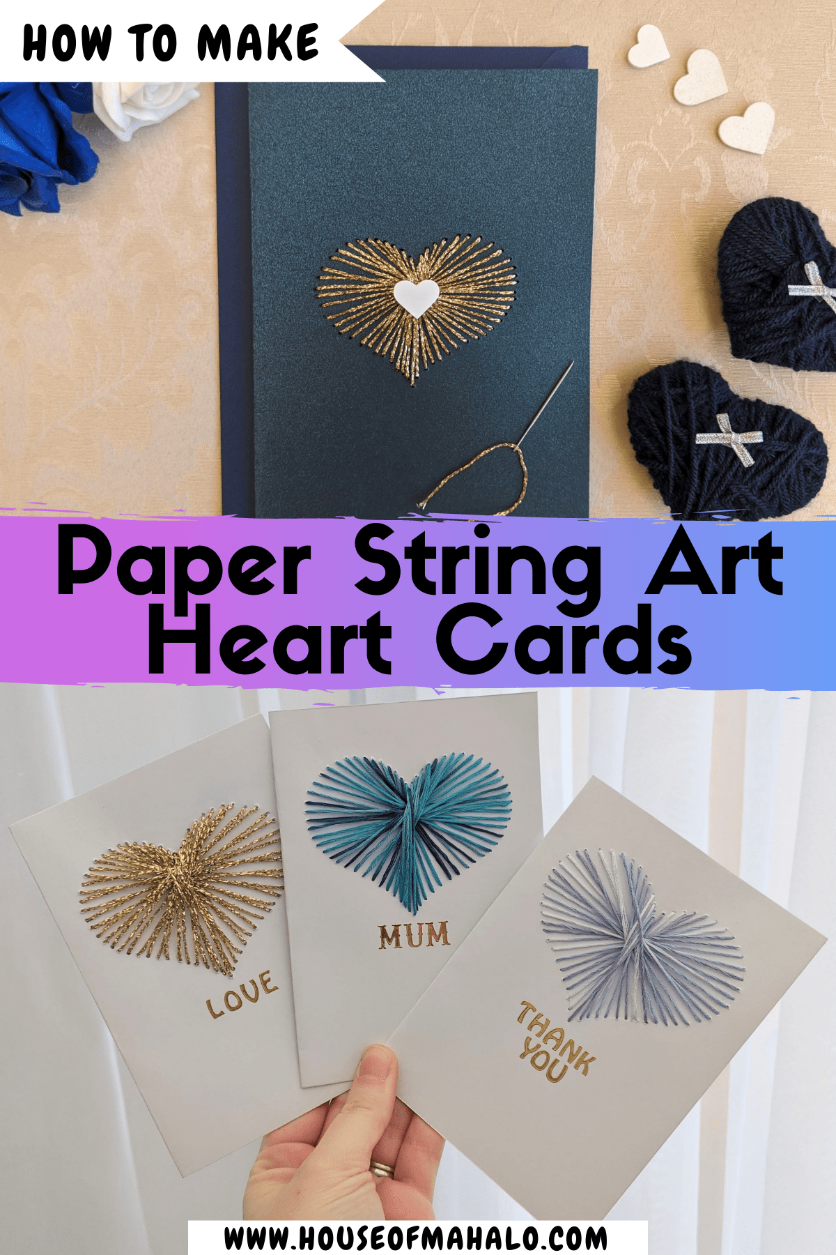 DIY Paper String Art Heart, Easy Embroidered Cards