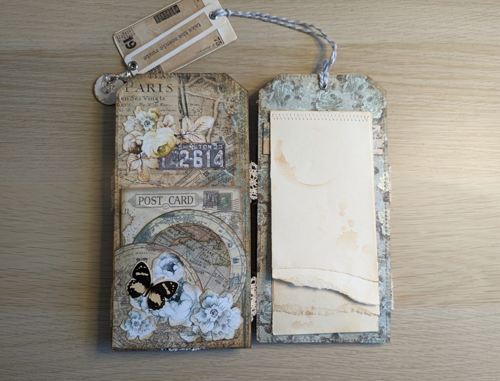 Travel themed tag journal with tab binding