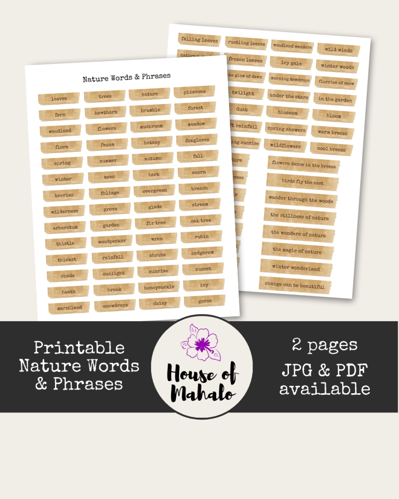 Printable Nature Words