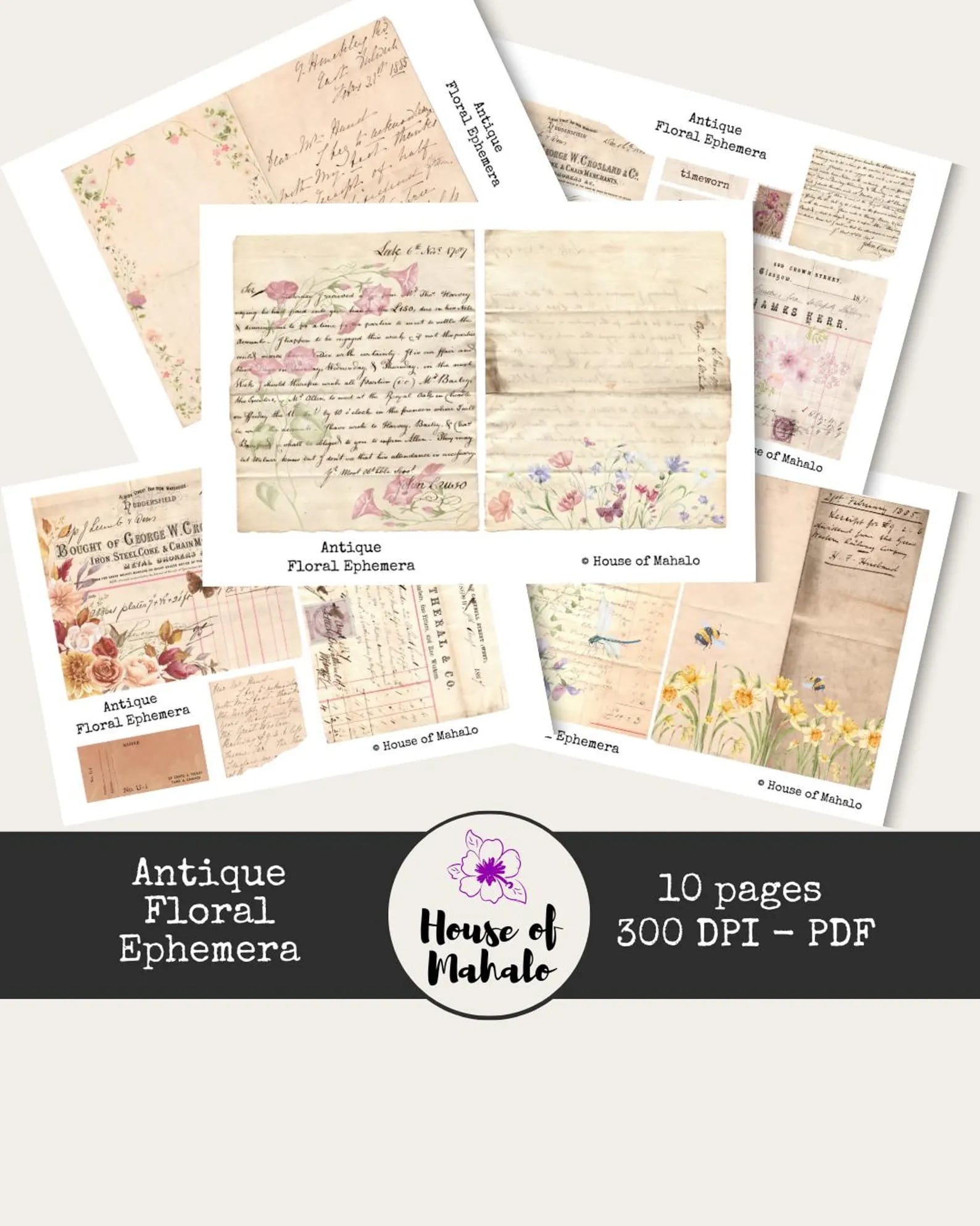 Floral Antique Letters and Invoices from House of Mahalo